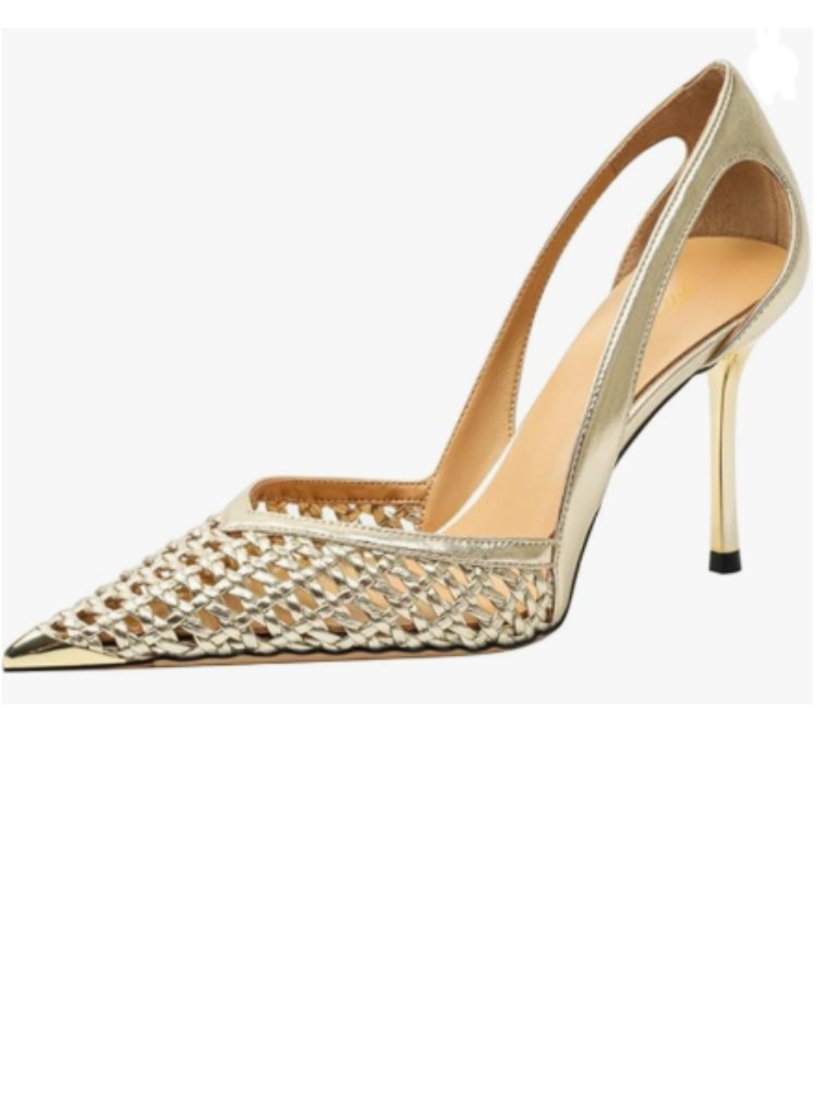 Fowt Gold Pointed Cap Toe Pumps Slip On Stiletto High Heels Hollow Cut Sexy Shoe